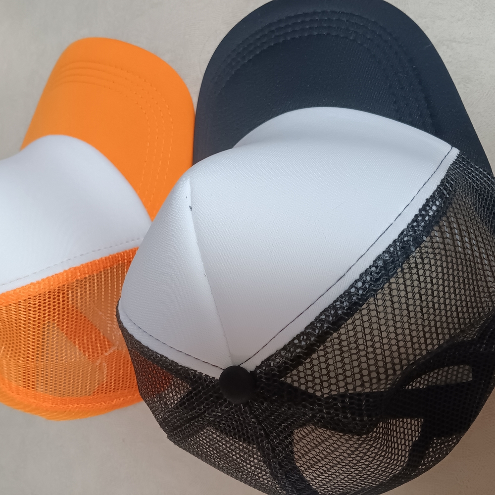 Two-Tone Mesh Trucker Caps - Black & Orange
